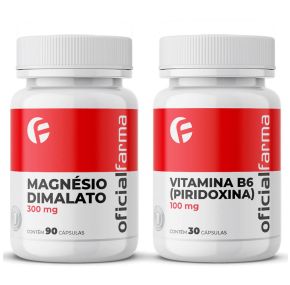Magnésio Dimalato 300mg 90 Cápsulas + Vitamina B6 (Piridoxina) 100mg 30 Cápsulas